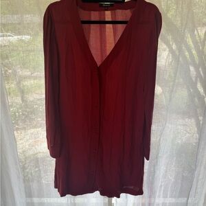 Red Button-Front Lightweight Tunic dress